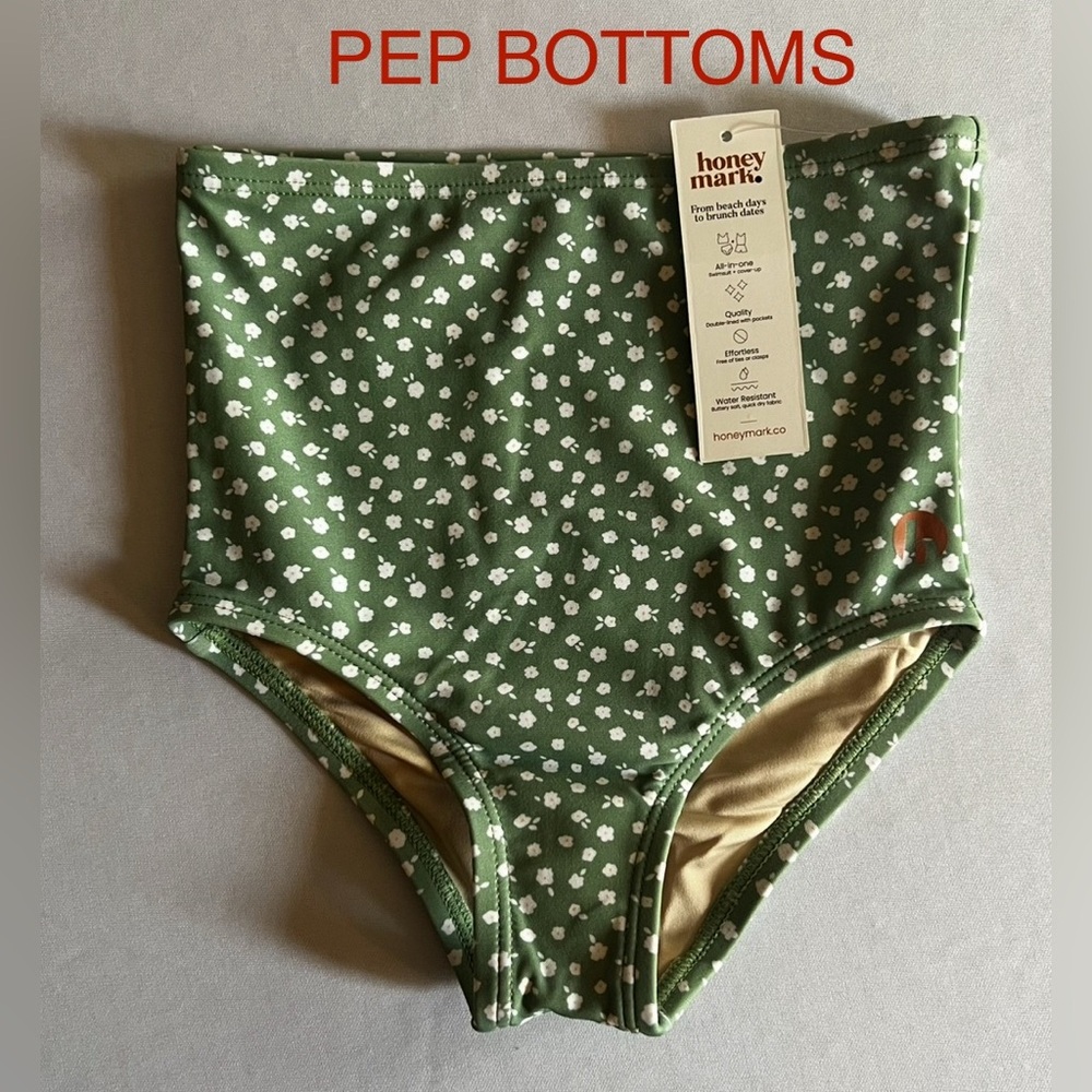 HONEY MARK Kids Pep Swim Bottoms -Sage Green with white daisies -NWT